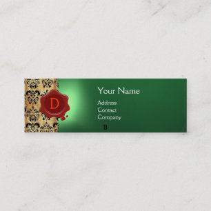 WAX SEAL DAMASK PARCHMENT  MONOGRAM green Mini Business Card
