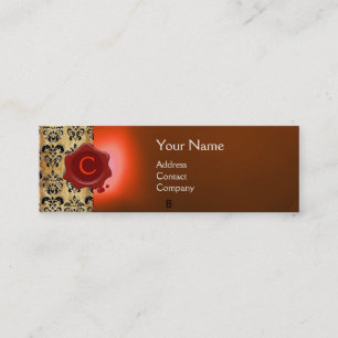 WAX SEAL DAMASK PARCHMENT  MONOGRAM orange Mini Business Card