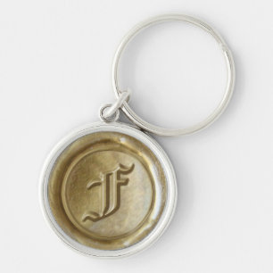 Wax Seal Monogram - Gold - Old English F - Key Ring
