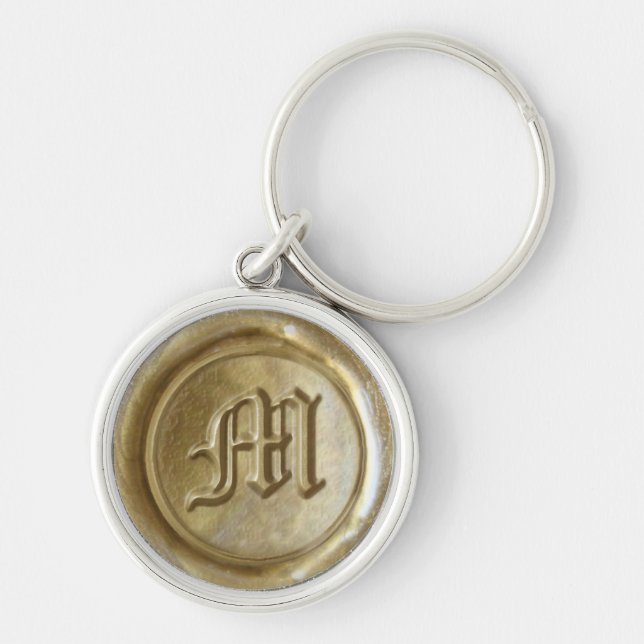 Wax Seal Monogram - Gold - Old English M - Key Ring (Front)
