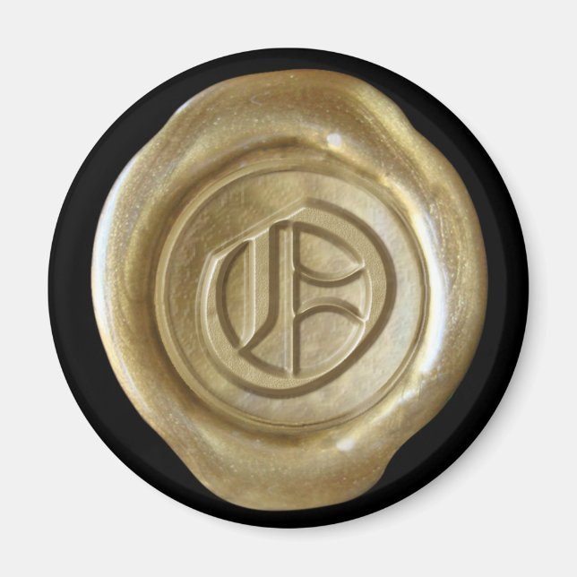 Wax Seal Monogram Magnet - Gold - Old English - (Front)