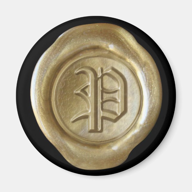 Wax Seal Monogram Magnet - Gold - Old English - (Front)