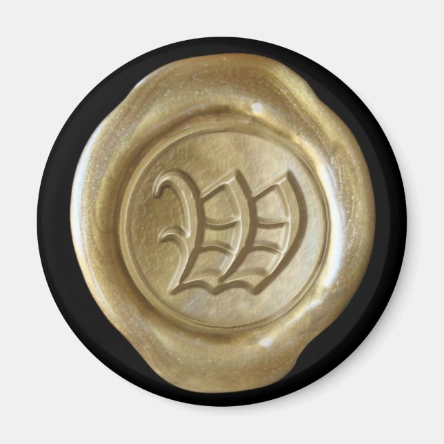 Wax Seal Monogram Magnet - Gold - Old English - (Front)