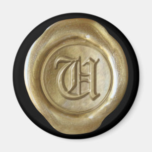Wax Seal Monogram Magnet - Gold - Old English -