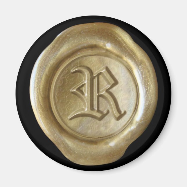 Wax Seal Monogram Magnet - Gold - Old English - (Front)