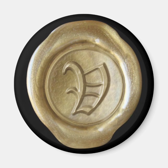 Wax Seal Monogram Magnet - Gold - Old English - (Front)