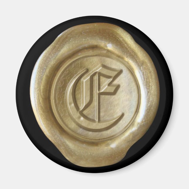 Wax Seal Monogram Magnet - Gold - Old English - (Front)