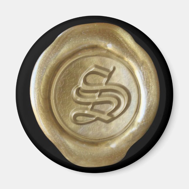Wax Seal Monogram Magnet - Gold - Old English - (Front)