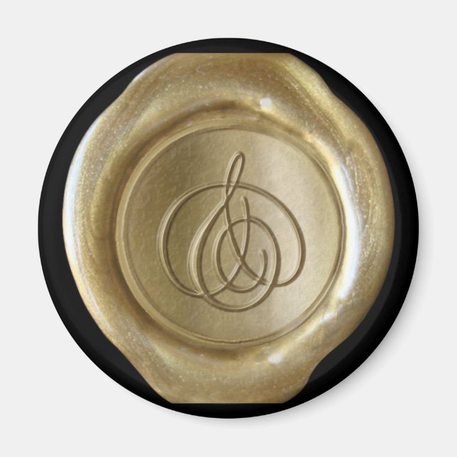 Wax Seal Monogram Magnet - Gold - Script Style - (Front)