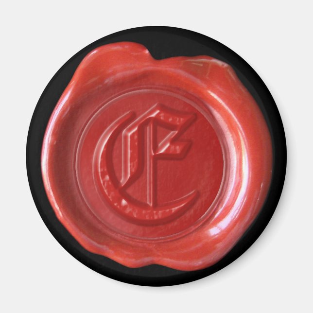 Wax Seal Monogram Magnet - Red - Old English - (Front)