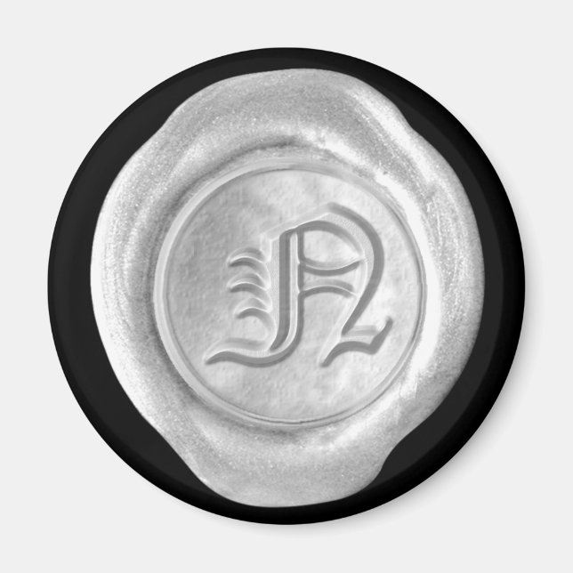Wax Seal Monogram Magnet - Silver - Old English - (Front)