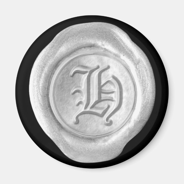 Wax Seal Monogram Magnet - Silver - Old English - (Front)