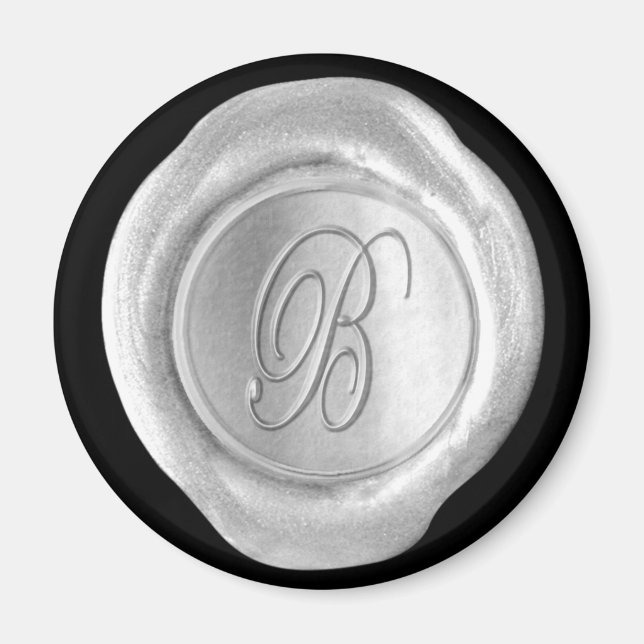 Wax Seal Monogram Magnet - Silver - Script Style - (Front)