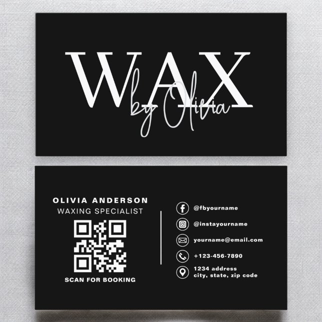 Wax Specialist Aesthetician QR Code Black White Business Card (Creator Uploaded)