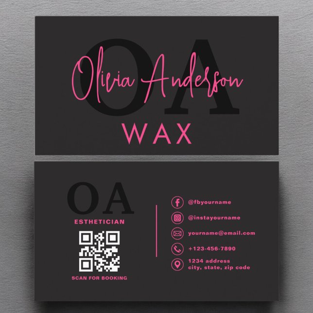 Wax Specialist Aesthetician QR Code Hot Pink Black Business Card (Creator Uploaded)