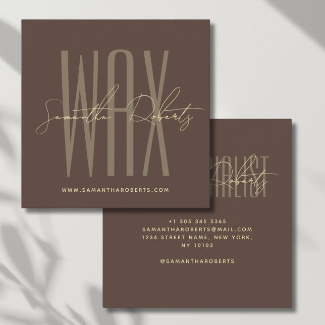 Wax specialist modern typography script brown square business card (Creator Uploaded)