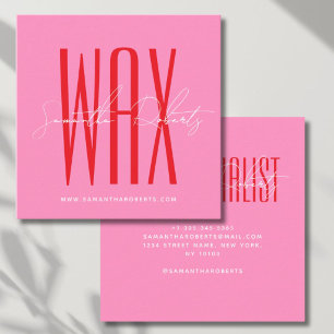 Wax specialist modern typography script pink square business card
