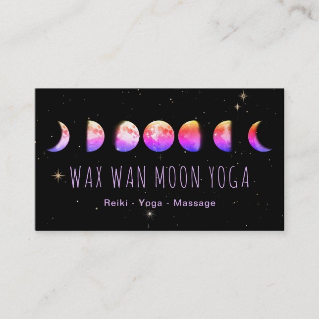 *~* Wax Wan Stars Pink Purple Blue Moon Phases Business Card (Front)