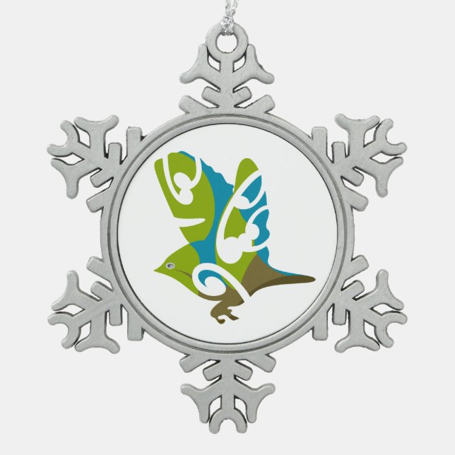 Waxeye - Tauhou , New Zealand Bird Snowflake Pewter Christmas Ornament (Front)