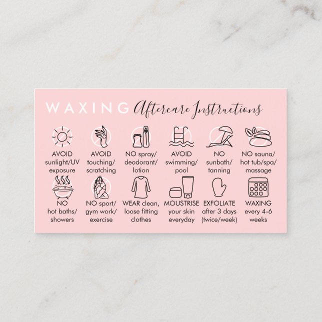 Waxing aftercare advices business card (Back)
