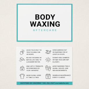 Waxing Aftercare Card Hair Removal Instructions