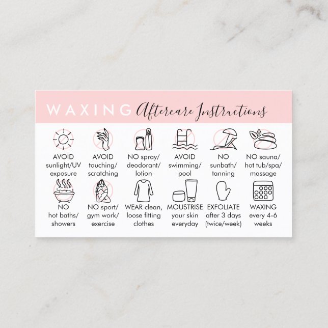 Waxing aftercare twelve advices instructions business card (Back)
