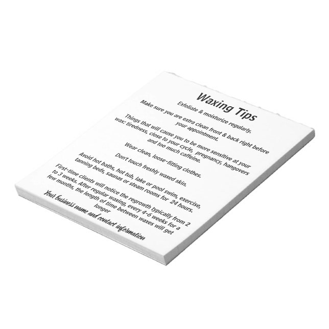 Waxing take home aftercare sheets notepad (Rotated)