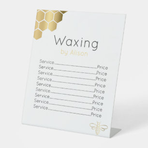 Waxing technician/aesthetician golden honeybee pedestal sign