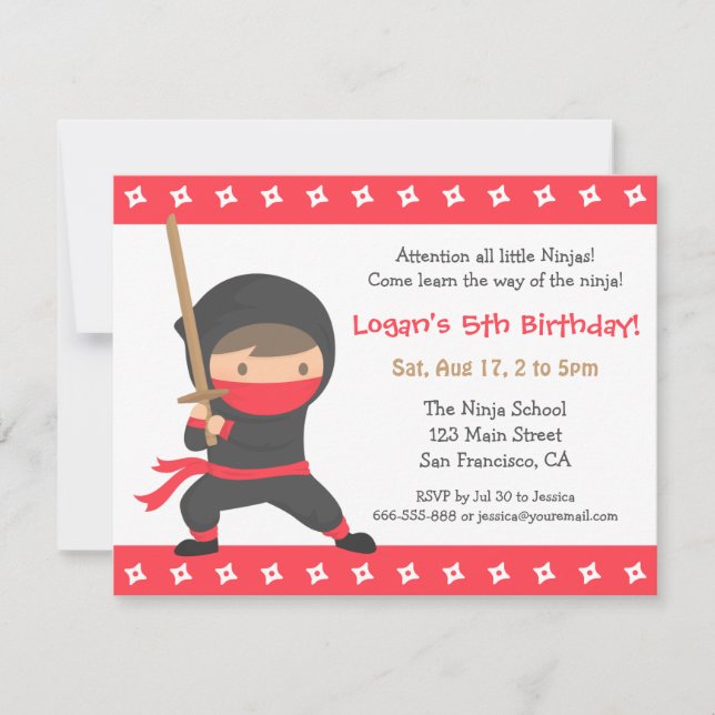 Way of the Ninja Kids Birthday Party Invitations (Front)