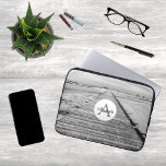 Way to the beach black white photo with monogram laptop sleeve<br><div class="desc">A modern monogram and nametag on black and white Fine Art Photo of a wooden way to the beach at Sankt Peter Ording,  Germany.</div>