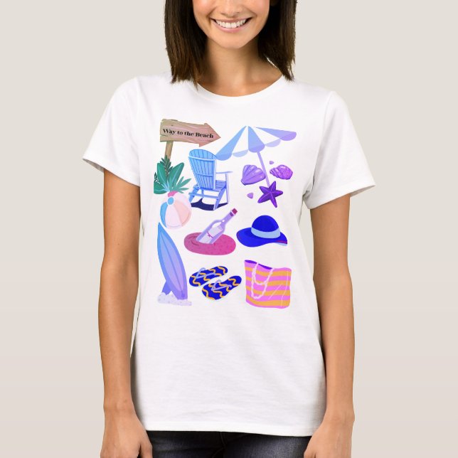 Way to the Beach – Summer Vacation Clipart Design T-Shirt (Front)