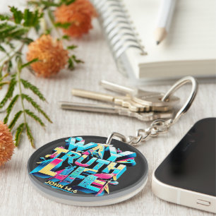 Way Truth Life Vibrant Neon Art Key Ring