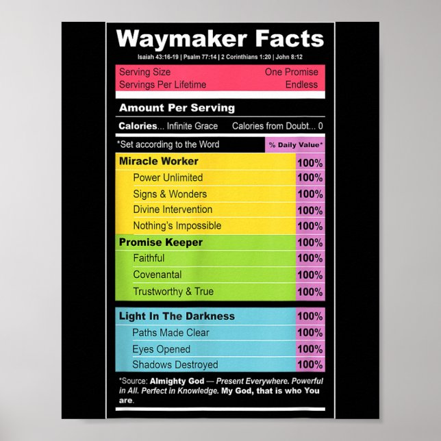 Waymaker Facts Christian Tee _ Faith Nutrition Lab Poster (Front)