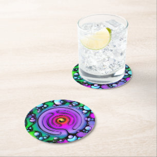 Ways Of Life - Neurographic Art Pattern 2 Round Paper Coaster