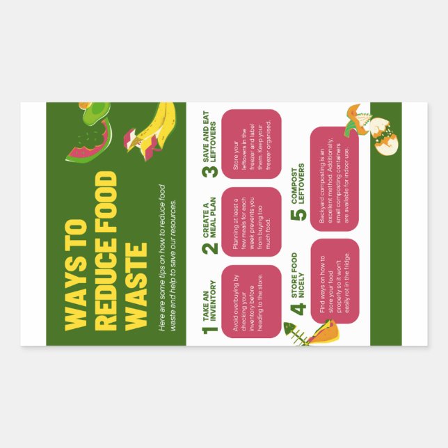 Ways To Reduce Food Waste Poster Rectangular Sticker (Front)