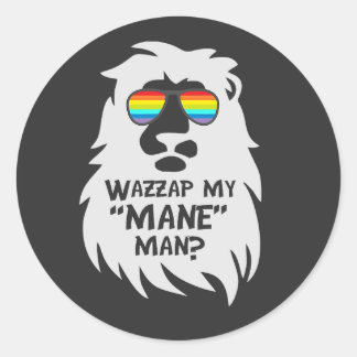 Wazzup My Mane Man Lion Animal Cat Rainbow   Pun Classic Round Sticker