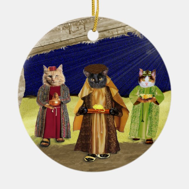 we 3 cats christmas shirt ceramic tree decoration (Front)