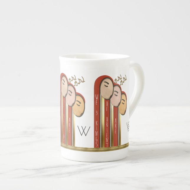 We 3 Kings - Art Deco Christmas Monogrammed Bone China Mug (Front Right)