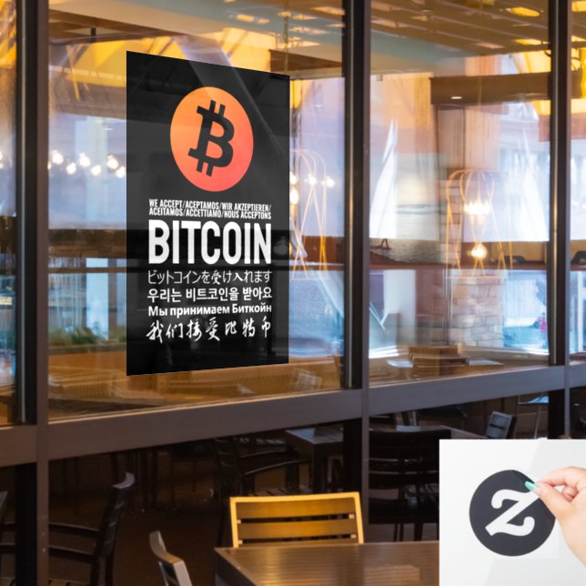 We Accept Bitcoin (Multilingual) (Restaurant Window)