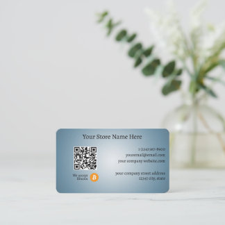 We Accept Bitcoin QR Code Gradient Blue Business Card
