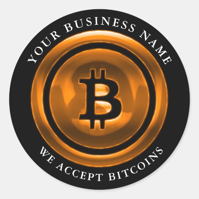 We Accept Bitcoin Symbol Logo Business Name Black Classic Round Sticker