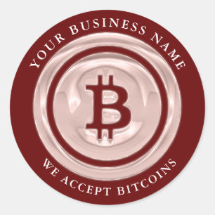 We Accept Bitcoin Symbol Logo Business Name Maroon Classic Round Sticker
