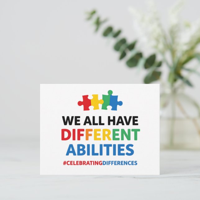 We All Have Different Abilities Awareness Art Postcard (Standing Front)