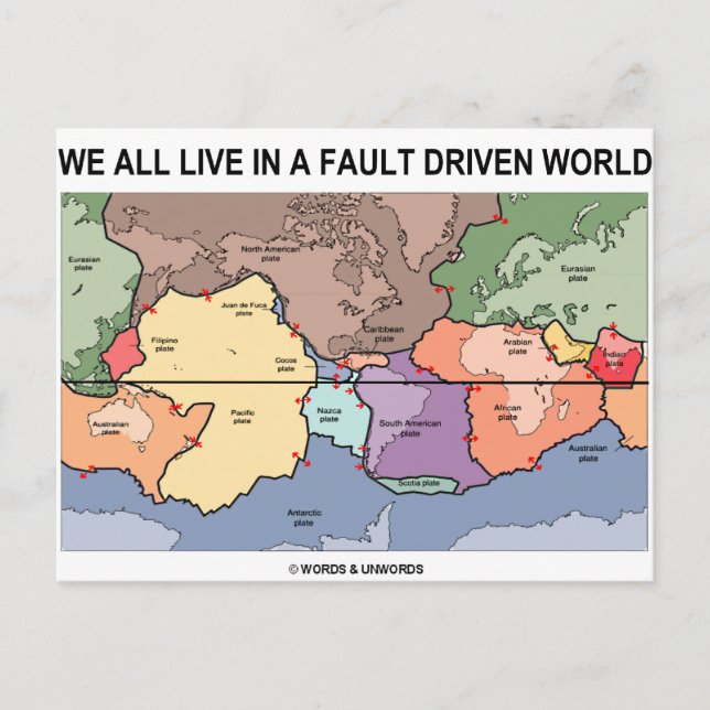 We All Live In A Fault Driven World (Geology Map) Postcard (Front)