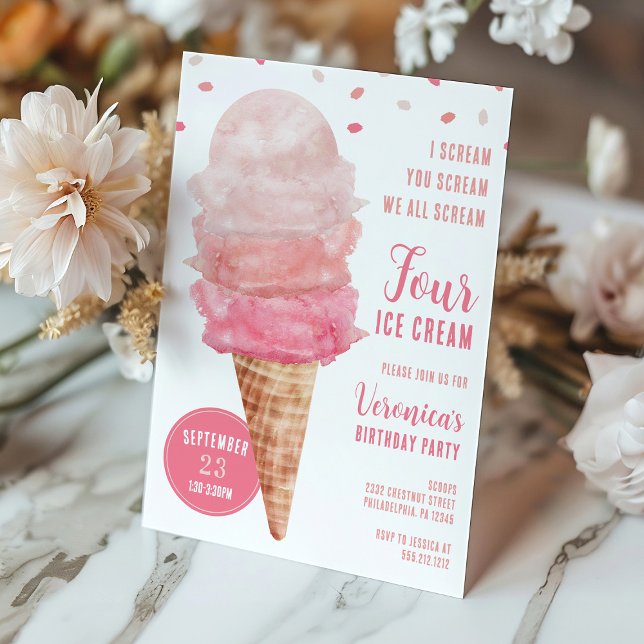 We All Scream FOUR Ice Cream Birthday Party Invite (Creator Uploaded)