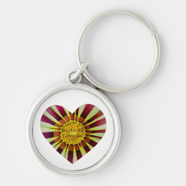 We are all Connected,  heart flower Key Ring (Front)