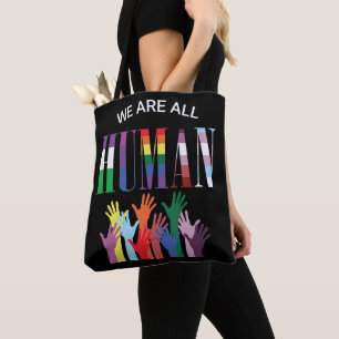 We Are All Human Colorful Hands Tote Bag