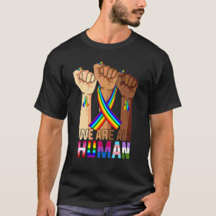 We Are All Human Pride Ally Rainbow Ribbon Lgbt Fl T-Shirt
