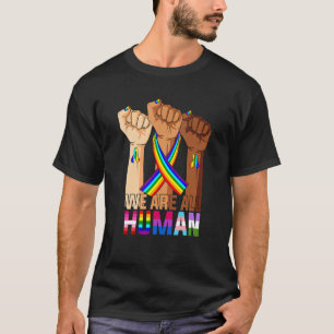 We Are All Human Pride Ally Rainbow Ribbon Lgbt Fl T-Shirt