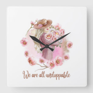 We Are All Unstoppable - Floral Empowerment Tee Square Wall Clock